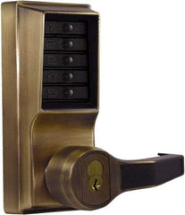 Kaba Access - Combination Entry Lever Lockset with Key Override - 2-3/4" Back Set, No Cylinder, Zamak3, Antique Brass Finish - Eagle Tool & Supply