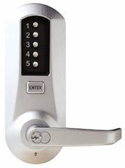 Kaba Access - Combination Entry Lever Lockset with Key Override - 2-3/4" Back Set, No Cylinder, Zamak3, Satin Chrome Finish - Eagle Tool & Supply