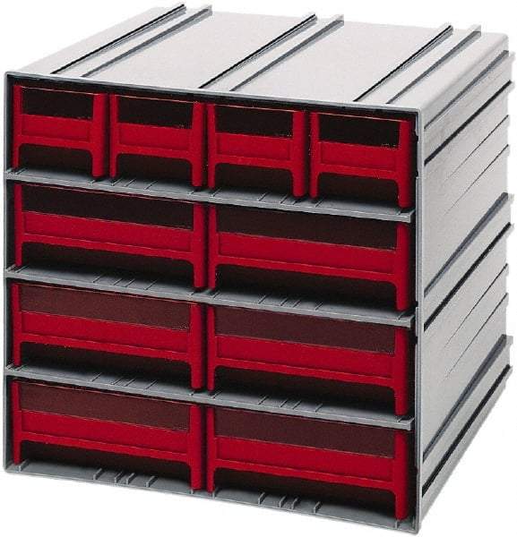 Quantum Storage - 10 Drawer, 10 Compartment, Small Parts Drawer Cabinet System - 11-3/4" Deep x 11-3/4" Wide x 11" High - Eagle Tool & Supply