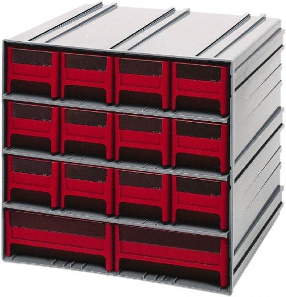 Quantum Storage - 14 Drawer, 14 Compartment, Small Parts Drawer Cabinet System - 11-3/8" Deep x 11-3/4" Wide x 11" High - Eagle Tool & Supply