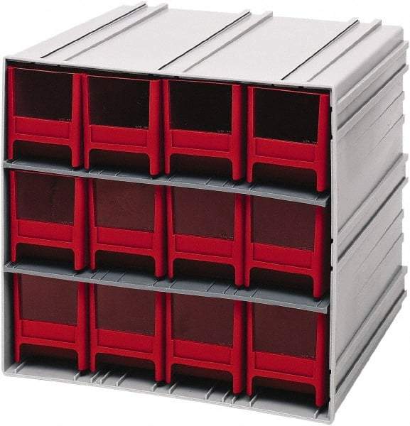 Quantum Storage - 12 Drawer, 12 Compartment, Small Parts Drawer Cabinet System - 11-3/8" Deep x 11-3/4" Wide x 11" High - Eagle Tool & Supply