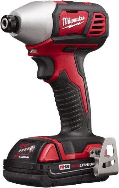 Milwaukee Tool - 18 Volt, 1/4" Drive, 125 Ft/Lb Torque, Cordless Impact Driver - Pistol Grip Handle, 2750 RPM, 2 Lithium-Ion Batteries Included - Eagle Tool & Supply