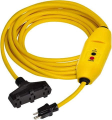 Tower - 3 Outlets, 125 Volt, 15 Amp, Yellow, GFCI and Triple Tap Cord Set - 5-15P, 5-15R NEMA Configuration, 25 Ft. Long, cUL Listed, OSHA, UL File E174279 - Eagle Tool & Supply