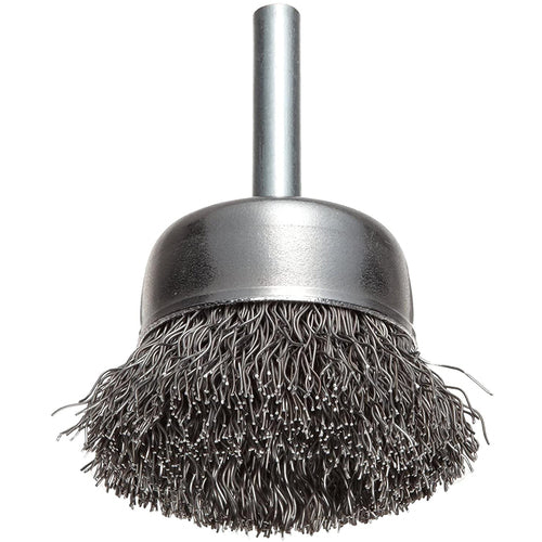Vortec Pro 3″ Crimped Wire Cup Brush, .014″ Steel, 1/4″ Stem, Fill, Retail Pack - Eagle Tool & Supply