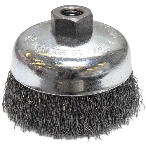 ‎Vortec Pro 4″ Crimped Wire Cup Brush, .020″ Steel Fill, 5/8″-11 UNC Nut, Retail Pack - Eagle Tool & Supply
