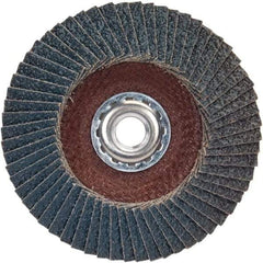 Norton - 60 Grit, 5" Disc Diam, 5/8-11 Center Hole, Type 29 Zirconia Alumina Flap Disc - 12,000 Max RPM, Fiberglass Backing, Arbor Attaching System, Coated - Eagle Tool & Supply