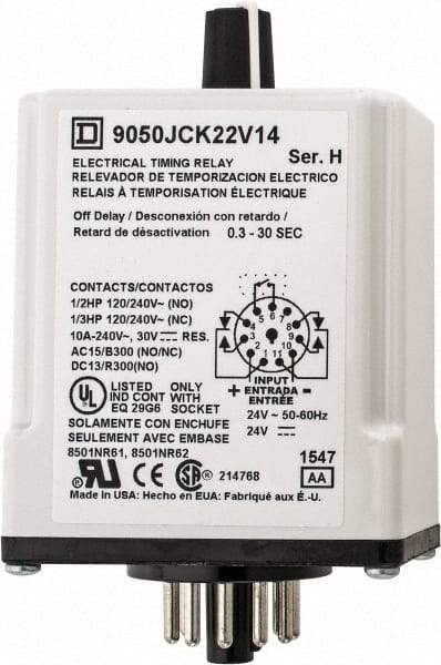 Square D - DPDT Time Delay Relay - 10 Contact Amp, 24 VAC/VDC - Eagle Tool & Supply