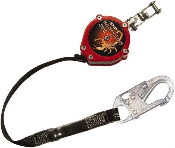 Miller - 9' Long, 310 Lb Capacity, Vectran/Polyester Fall Limiter - Steel Locking Snap Hook Connector, Swivel Shackle Connector, Black - Eagle Tool & Supply