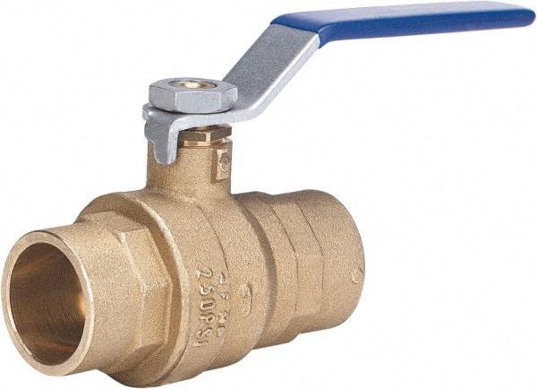 Milwaukee Valve - 1" Pipe, Full Port, Brass Full Port Ball Valve - 2 Piece, Solder Ends, Lever Handle, 600 WOG, 150 WSP - Eagle Tool & Supply