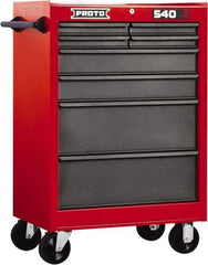 Proto - 8 Drawer Steel Tool Roller Cabinet - 27" Wide x 42" High x 18" Deep, Ball Bearing Drawer Slides, Safety Red/Gray - Eagle Tool & Supply