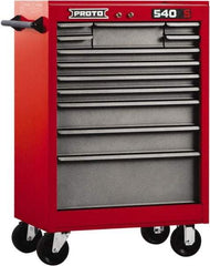 Proto - 12 Drawer Steel Tool Roller Cabinet - 27" Wide x 42" High x 18" Deep, Ball Bearing Drawer Slides, Safety Red/Gray - Eagle Tool & Supply