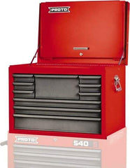 Proto - 10 Drawer Top Tool Chest - 27" Wide x 18" Deep x 19" High, Steel, Safety Red/Gray - Eagle Tool & Supply