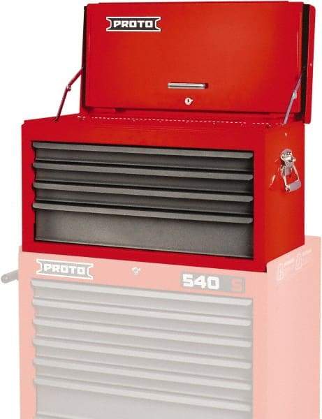 Proto - 4 Drawer Top Tool Chest - 27" Wide x 12" Deep x 15" High, Steel, Safety Red/Gray - Eagle Tool & Supply