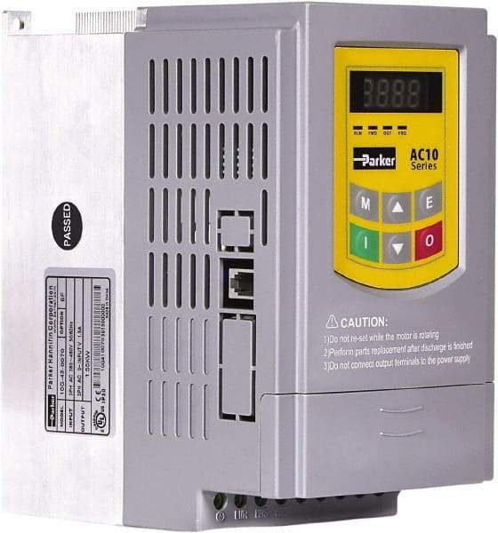 Parker - Three Phase, 460 Volt, 1-1/2 hp, Variable Frequency Drive - 4.17" Wide x 5.91" Deep x 7.09" High, IP20 - Eagle Tool & Supply