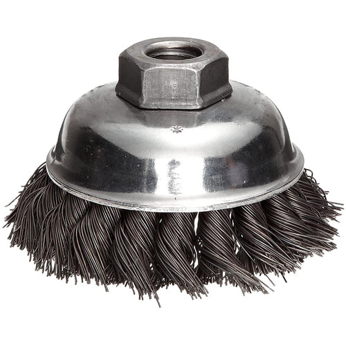 ‎Vortec Pro 3-1/2″ Crimped Wire Cup Brush, .014″ Steel Fill, 5/8″-11 UNC Nut, Retail Pack - Eagle Tool & Supply