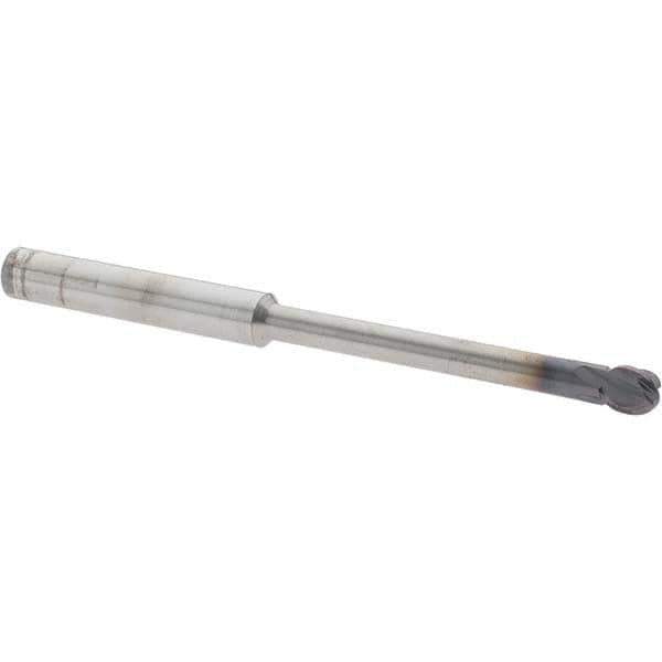 Accupro - 5/16" Diam, 0.266" LOC, 4 Flute Solid Carbide Ball End Mill - nACo Finish, Single End, 4" OAL, 5/16" Shank Diam, Undercutting - Eagle Tool & Supply