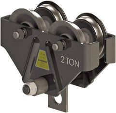 CIGNYS - 2 Ton Capacity Plain Adjustable Trolley - 3-1/2" to 6" Flange Width, 4-7/8" Wheel Diam, 6" to 18" I-Beam, 48" Min Radius - Eagle Tool & Supply