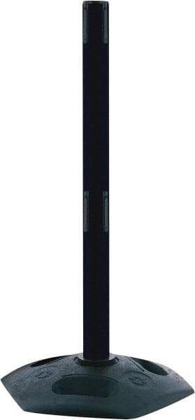 Tensator - 38" High, 2-1/2" Pole Diam, Receiver Post - 19" Base Diam, Octagon Recycled Rubber Base, Yellow Plastic Post, Tape, Dual Line Tape, For Outdoor Use - Eagle Tool & Supply