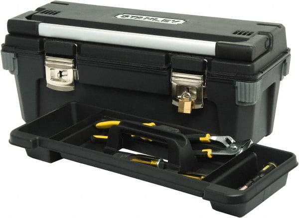 Stanley - Tool Box - 19-5/8" Wide x 10-1/2" Deep x 10-5/16" High, Plastic/Rubber, Black - Eagle Tool & Supply