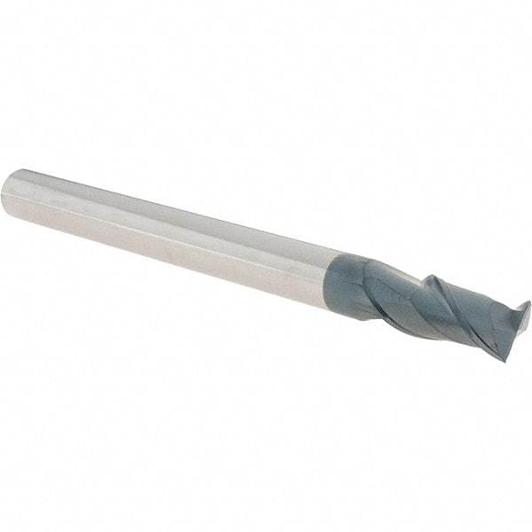 Accupro - 1/2", 1" LOC, 1/2" Shank Diam, 6" OAL, 2 Flute, Solid Carbide Square End Mill - Single End, AlTiN Finish, Spiral Flute, 40° Helix, Centercutting, Right Hand Cut, Right Hand Flute - Eagle Tool & Supply