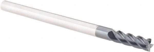 Accupro - 1/4", 3/4" LOC, 1/4" Shank Diam, 4" OAL, 4 Flute, Solid Carbide Square End Mill - Single End, AlTiN Finish, Spiral Flute, 40° Helix, Centercutting, Right Hand Cut, Right Hand Flute - Eagle Tool & Supply