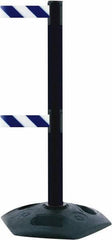 Tensator - 38" High, 2-1/2" Pole Diam, 4 Way Stanchion - 19" Base Diam, Octagon Recycled Rubber Base, Black Plastic Post, 7-1/2' x 2" Tape, Dual Line Tape, For Outdoor Use - Eagle Tool & Supply