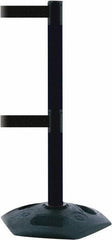 Tensator - 38" High, 2-1/2" Pole Diam, 4 Way Stanchion - 19" Base Diam, Octagon Recycled Rubber Base, Black Plastic Post, 13' x 2" Tape, Dual Line Tape, For Outdoor Use - Eagle Tool & Supply