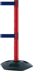 Tensator - 38" High, 2-1/2" Pole Diam, 4 Way Stanchion - 19" Base Diam, Octagon Recycled Rubber Base, Red Plastic Post, 13' x 2" Tape, Dual Line Tape, For Outdoor Use - Eagle Tool & Supply