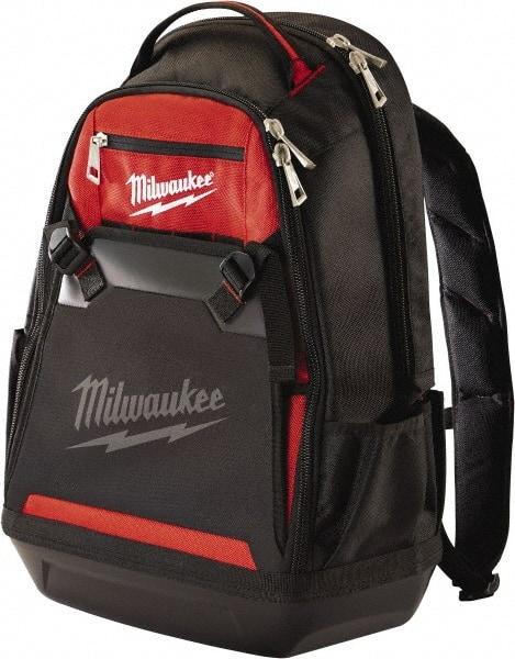 Milwaukee Tool - 35 Pocket Black & Red Ballistic Polyester Backpack Tool Bag - 9" Wide x 24" Deep x 15-13/32" High - Eagle Tool & Supply