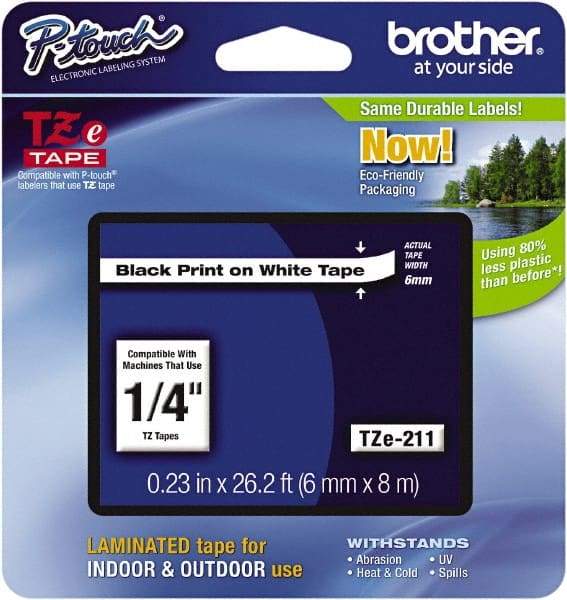 Brother - 1/4" Wide x 314.4" Long, White Plastic/Paper Tape Cassette - For Label Maker - Eagle Tool & Supply