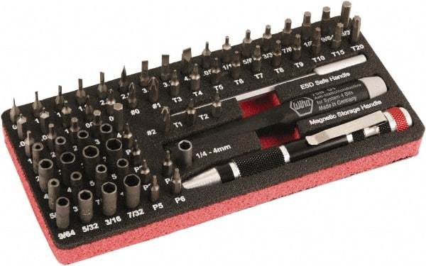 Wiha - 68 Piece, 4mm Drive Screwdriver Micro Bit Set - #000 to #2 Phillips, T1 to T20 Torx, 0.8, 1.2, 1.5, 1.8, 2, 2.5, 3, 3.5 & 4mm Slotted - Eagle Tool & Supply
