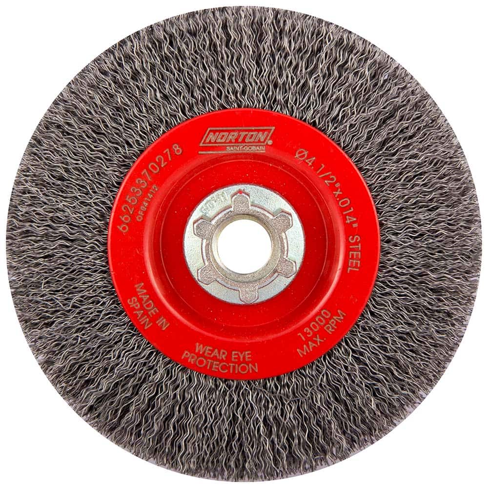 Norton - 4-1/2" OD, 5/8-11 Arbor Hole, Crimped Carbon Wheel Brush - Eagle Tool & Supply