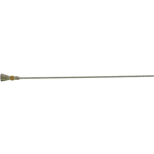Brush Research Mfg. - 1/4" Diam Helical Stainless Steel Tube Brush - Single Spiral, 0.005" Filament Diam, 1/2" Brush Length, 8" OAL, 0.112" Diam Galvanized Steel Shank - Eagle Tool & Supply