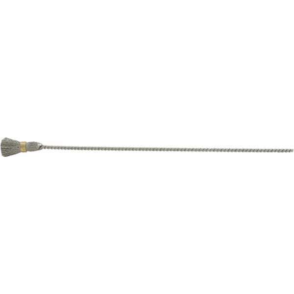 Brush Research Mfg. - 5/16" Diam Helical Stainless Steel Tube Brush - Single Spiral, 0.005" Filament Diam, 5/8" Brush Length, 8-1/2" OAL, 1/8" Diam Galvanized Steel Shank - Eagle Tool & Supply