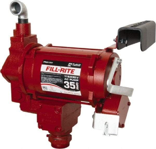 Tuthill - 35 GPM, 1" Hose Diam, Gasoline, Kerosene & Diesel Fuel AC High Flow Tank Pump with Auto Nozzle - Cast Iron Pump, 1-1/4" Inlet, 1" Outlet, 115/230 Volts, 3/4 hp - Eagle Tool & Supply