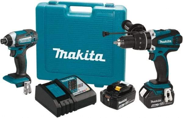 Makita - 18 Volt Cordless Tool Combination Kit - Includes 1/2" Hammer Drill/Driver & Impact Driver, Lithium-Ion Battery Included - Eagle Tool & Supply