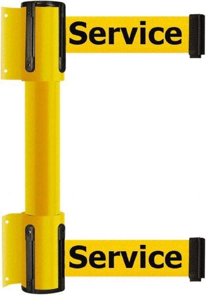 Tensator - 16.64" High x 156" Long x 3" Wide Barrier Dual Line Wall Mount - Steel, Yellow Powdercoat Finish, Yellow, Use with 898 Wall Receiver - Eagle Tool & Supply