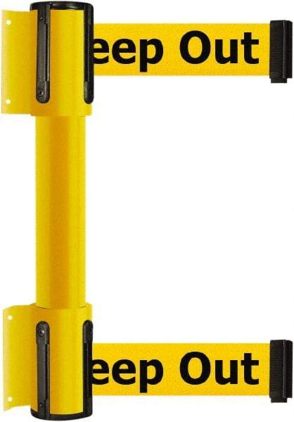 Tensator - 16.64" High x 156" Long x 3" Wide Barrier Dual Line Wall Mount - Steel, Yellow Powdercoat Finish, Yellow, Use with 898 Wall Receiver - Eagle Tool & Supply