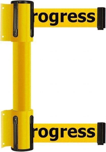 Tensator - 16.64" High x 89" Long x 3" Wide Barrier Dual Line Wall Mount - Steel, Yellow Powdercoat Finish, Yellow, Use with 898 Wall Receiver - Eagle Tool & Supply