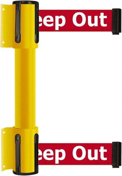 Tensator - 16.64" High x 89" Long x 3" Wide Barrier Dual Line Wall Mount - Steel, Yellow Powdercoat Finish, Yellow, Use with 898 Wall Receiver - Eagle Tool & Supply
