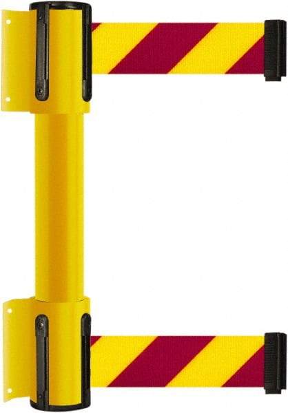 Tensator - 16.64" High x 89" Long x 3" Wide Barrier Dual Line Wall Mount - Steel, Yellow Powdercoat Finish, Yellow, Use with 898 Wall Receiver - Eagle Tool & Supply