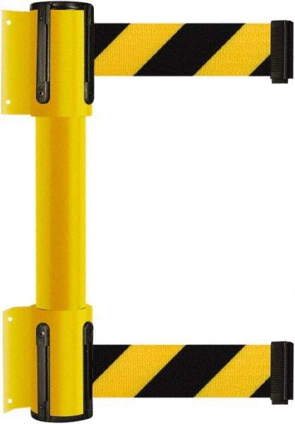 Tensator - 16.64" High x 156" Long x 3" Wide Barrier Dual Line Wall Mount - Steel, Yellow Powdercoat Finish, Yellow, Use with 898 Wall Receiver - Eagle Tool & Supply