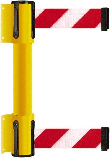 Tensator - 16.64" High x 89" Long x 3" Wide Barrier Dual Line Wall Mount - Steel, Yellow Powdercoat Finish, Yellow, Use with 898 Wall Receiver - Eagle Tool & Supply