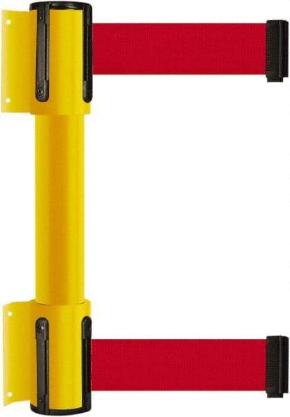 Tensator - 16.64" High x 156" Long x 3" Wide Barrier Dual Line Wall Mount - Steel, Yellow Powdercoat Finish, Yellow, Use with 898 Wall Receiver - Eagle Tool & Supply