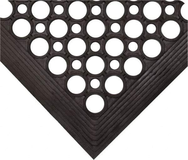 Wearwell - 5' Long x 3' Wide, Dry/Wet Environment, Anti-Fatigue Matting - Black, Natural Rubber with Rubber Base, Beveled on 4 Sides - Eagle Tool & Supply