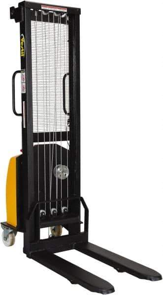 Vestil - 770 Lb Capacity, 59" Lift Height, Battery Powered Stacker - 3-3/8" Lowered Height, 30" Fork Length, 26-3/4" Overall Width - Eagle Tool & Supply