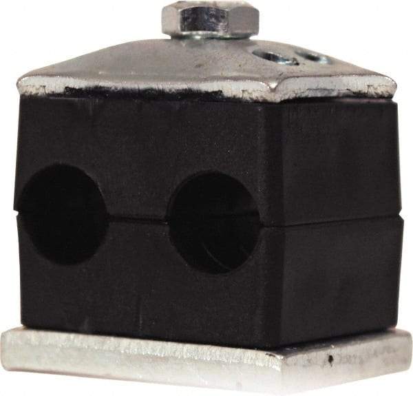 HYDAC - 2.76" Wide x 2.15" High x 1.18" Deep, Polypropylene Twin Vibration-Control Clamp - Carbon Steel Plate, For 1/2" Pipe, Mount with Weld Plate, Top Plate, Plastic Clamp Pair, Bolts - Eagle Tool & Supply