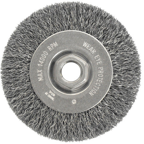 Vortec Pro 4″ Crimped Wire Wheel, .014″ Steel Fill, Narrow Face, 5/8″-11 UNC Nut - Eagle Tool & Supply