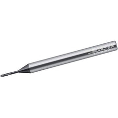 Walter-Prototyp - 1mm Diam, 1mm LOC, 2 Flute Solid Carbide Ball End Mill - Uncoated, Single End, 60mm OAL, 3mm Shank Diam, Spiral Flute - Eagle Tool & Supply