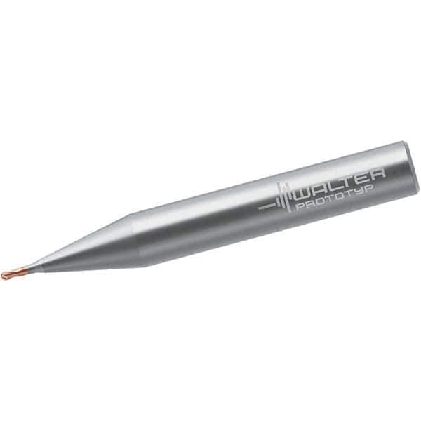 Walter-Prototyp - 1.2mm Diam, 1.1mm LOC, 2 Flute Solid Carbide Ball End Mill - TiAlSiN Finish, Single End, 45mm OAL, 6mm Shank Diam, Spiral Flute - Eagle Tool & Supply